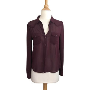 UO Kimchi Blue Sheer Purple Button Up V Neck Blouse Size Small